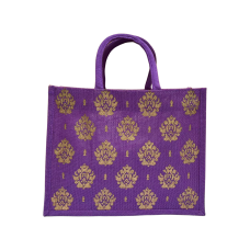 Eco Friendly Purple Tote Jute Bag With Golden Print for Women