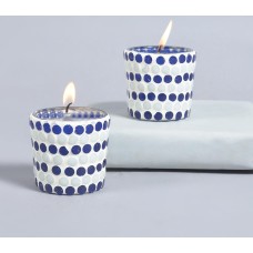 Ink Blue Mosaic Glass Votives Candle Holder Set of 2