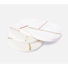Hand Cut Marble Ivory Gold Round Coasters Set of 4