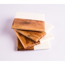 Hand Cut Marble Wood Square Coasters Set of 4