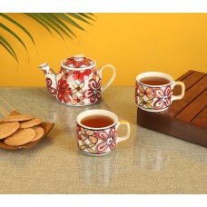 Red Crimson Floral Teapot Warmer and Cup Set
