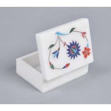 Marble Jewellery Box with Inlaid Semi-Precious Multicolor Stone