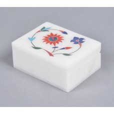 Marble Jewellery Box with Inlaid Semi-Precious Stone
