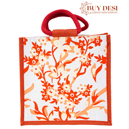 Eco-Friendly Beautiful Jute Bag with Printed Red Flowers