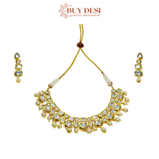 Glittering Gold Plated Cubic Designer Kundan Choker Necklace with Earrings Set for Women