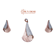 Copper Plated Pendant Necklace with Cubic Zirconia Circular Design with Earrings Set