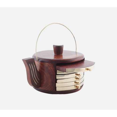 Hand Carved Wooden Kettle Shaped Coasters (Set of 6)