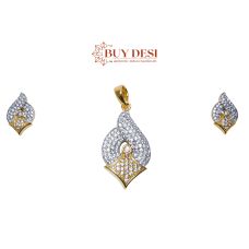 Cubic Zirconia Pendant Necklace Earring Set with Embellished with Golden and White Crystal for Women