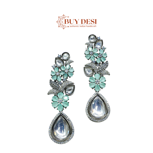Turquoise Toned Floral Drop Jhumka Earrings Set for Women