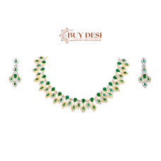 Glorious Cubic Zirconia Necklace Set in Green Golden Fusion with Earrings Set for Women