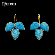 Magnificent Blue Leaf Pattern Druzy Earrings for Women and Girls