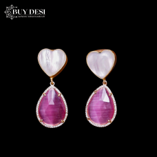 Charming White and Pink Chalcedony Stone Earring Drops for Women