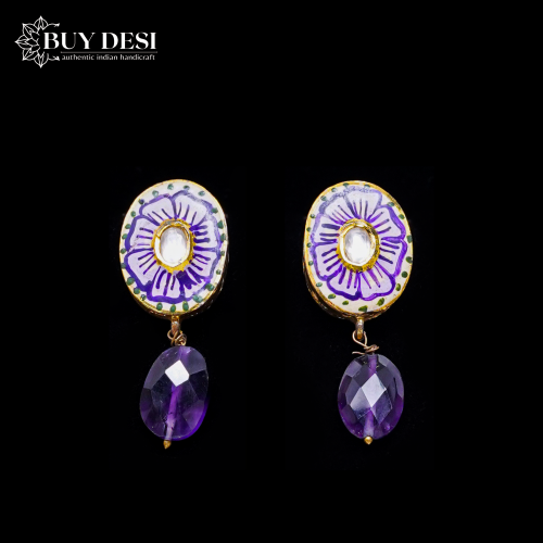 Stunning Purple Kundan Meena Earring Studs for Women