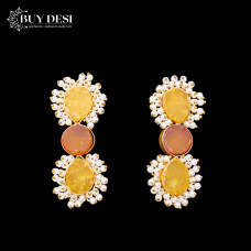 Graceful Yellow and Orange Flowery Druzy Earrings Set for Women