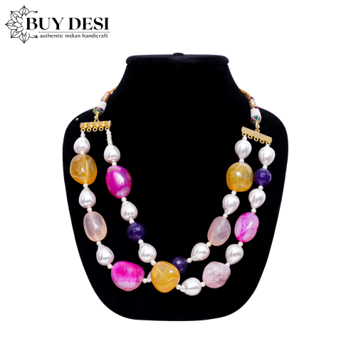 Elegant Multi Layer Chalcedony Necklace for Women and Girls