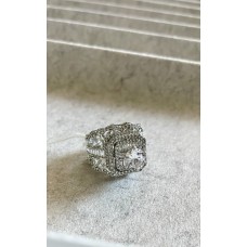 Silver CZ & Crystals Oversized Ring