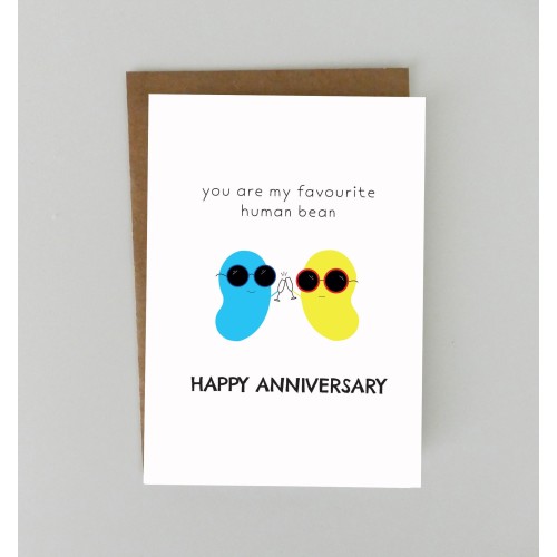 Favourite Human Bean Anniversary Card - For Boyfriend, For Girlfriend, Couples, Cute Funny Happy Anniversary Card, For Husband, For Wife