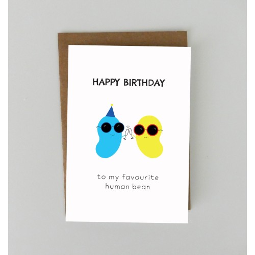 Happy Birthday Favourite Human Bean Card - For Boyfriend, Girlfriend, Best Friend, Couples, Cute Funny Birthday Card, For Husband Bestie