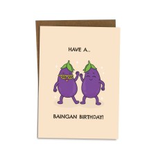 Happy Birthday Card - Baingan Desi Card, Funny Indian Food Card, Pun Humour BYANIKA