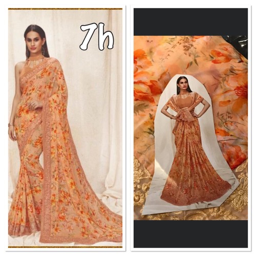 Georgette floral saree in Uk ready to dispatch/301 this is light peach colour