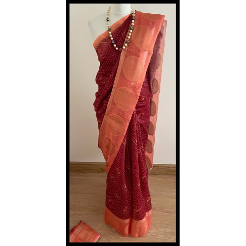 Bandhni print cotton silk saree 1005