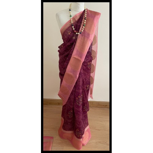 Bandhni print cotton silk saree 1009