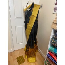 Linen silk ( with mixed fabrics)peacock print saree 938