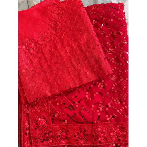 Georgette Sequin saree (bright Red colour )1472