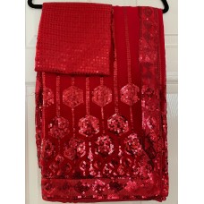 Georgette sequins saree in bright red 1545