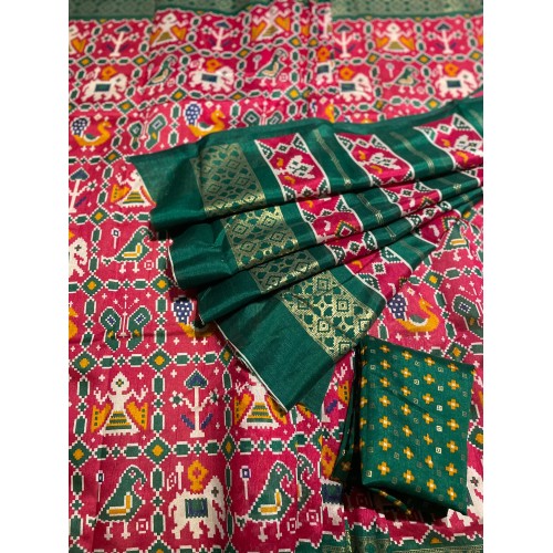 Cotton silk saree 1656 ( base colour is pink not red )