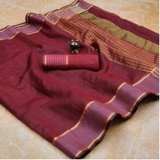 Soft linen saree dark red 1712