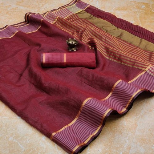 Soft linen saree dark red 1712
