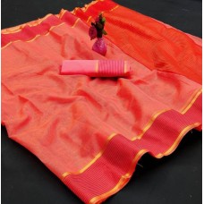 Soft linen saree bright Coral 1714