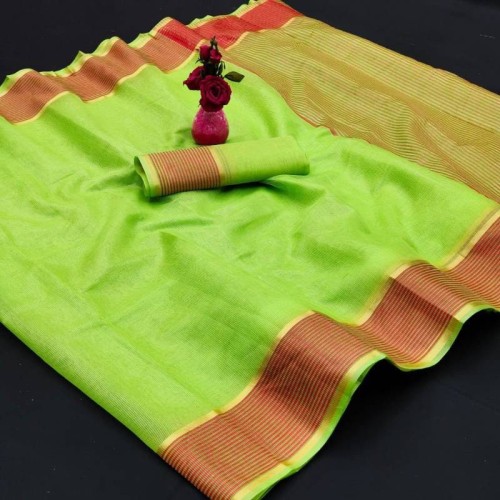 Soft linen saree parrot green 1715