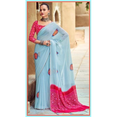 Georgette saree ( powder blue ) 1892