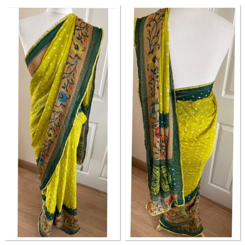Georgette silk saree ( not pure green but towards yellow ) 1820