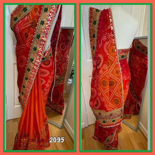 Bandhani print Patli pallo saree 2095
