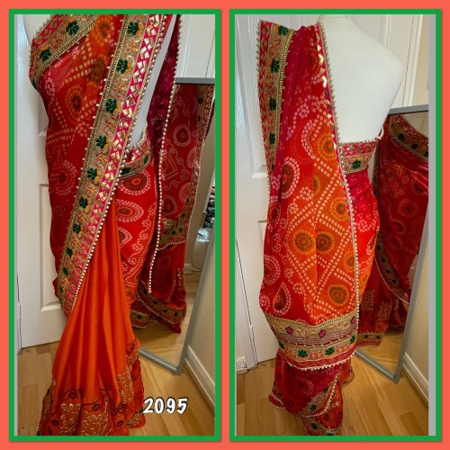 Bandhani print Patli pallo saree 2095