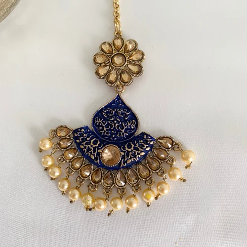 Blue Meenakari Maang Tika