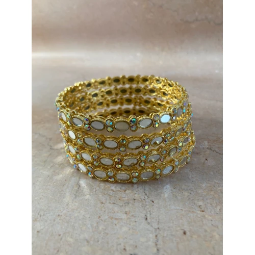 Afrin Gold Plated Mirror Work Bangle Set (2.8)(Gold)(ST722)